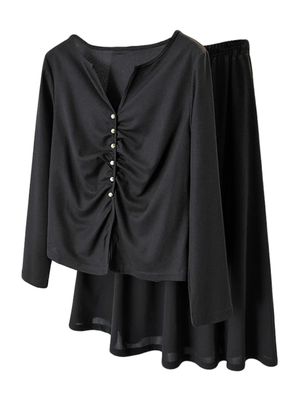 Set Faion da donna di grandi dimensioni efficace dimagrante V-Ne Top a pieghe gonna a due pezzi Autunno Inverno Design Sense