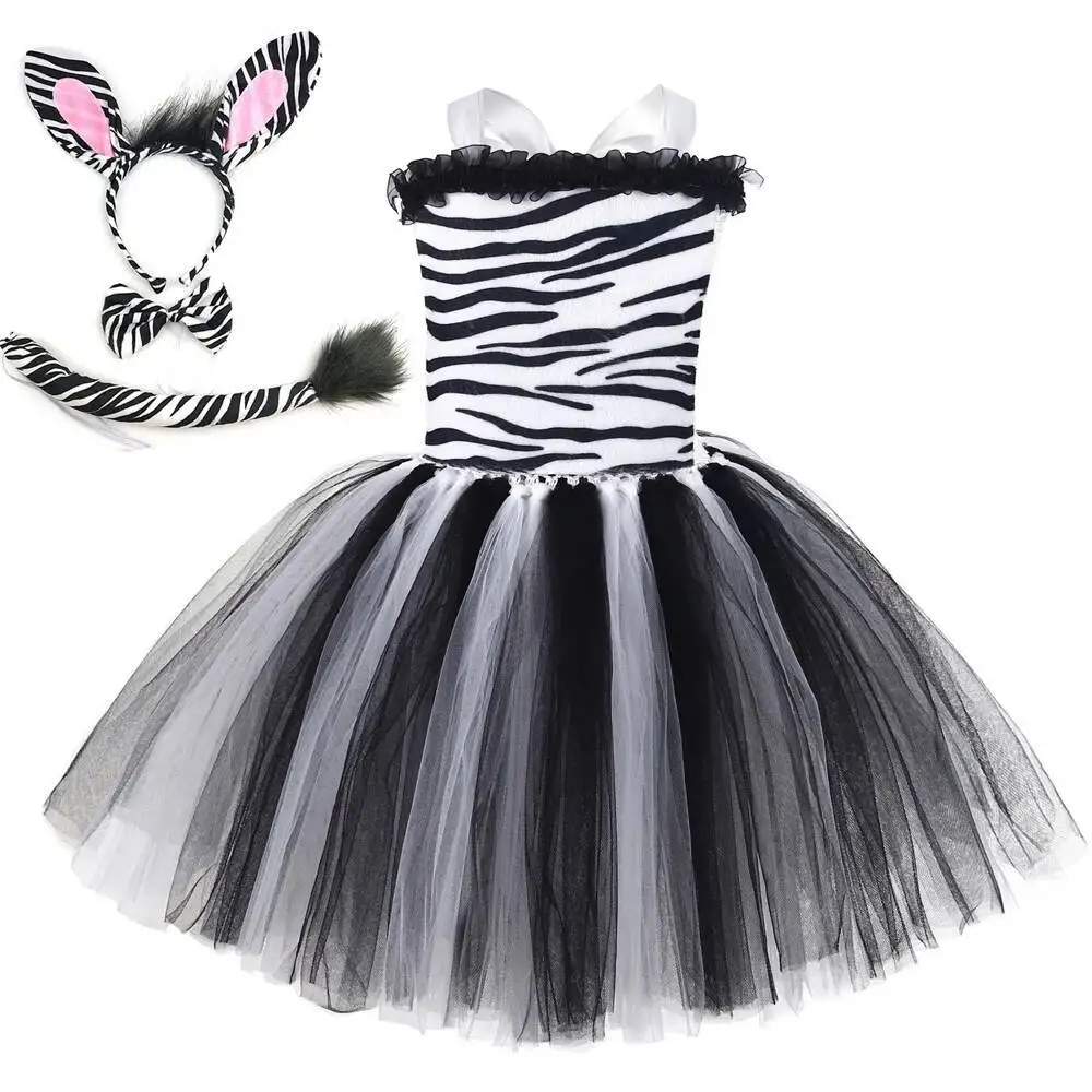 Baby Girls Leopard Zebra Giraffe Costume for Kids Christmas Halloween Tutu Dress Jungle Animals Disguise Outfit Children Clothes