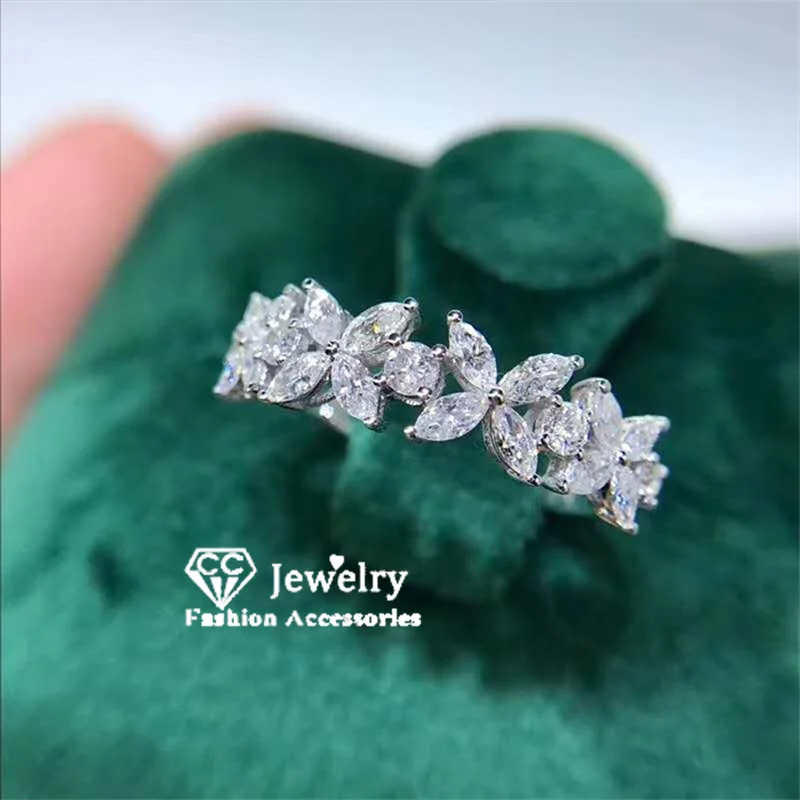 CC Fashion Jewelry Rings For Women Flower Design Zirconia Wedding Engagement Accessories White Gold Color Drop Shipping CC3118