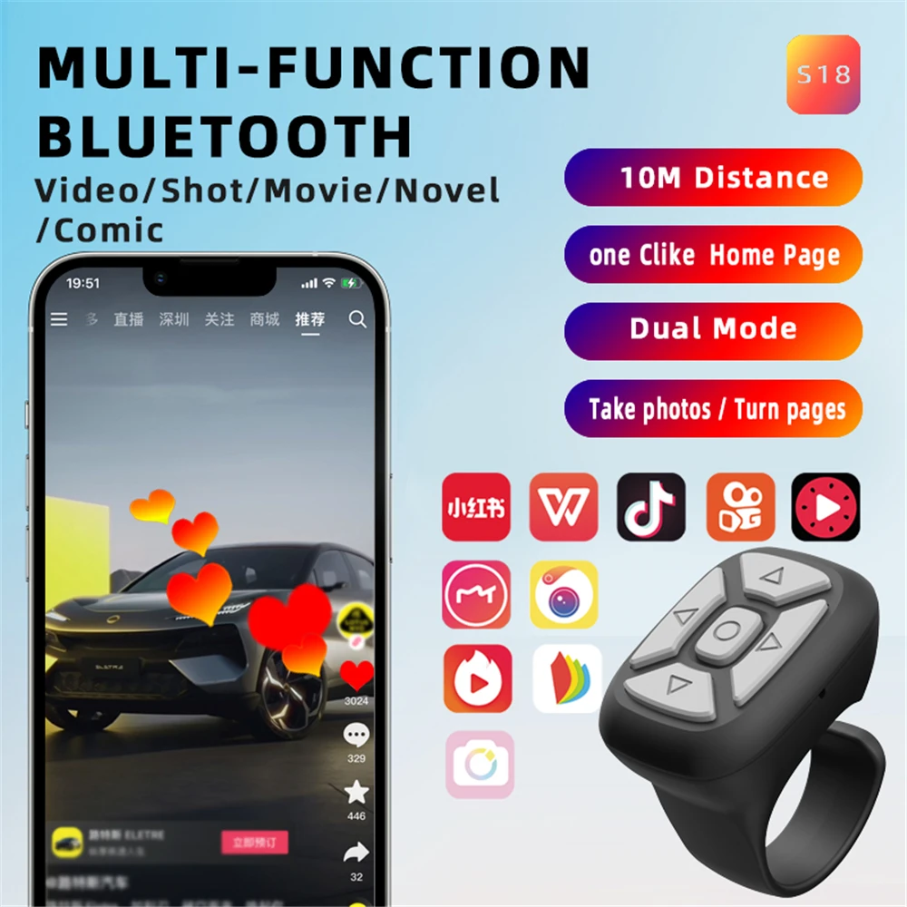 

Portable Wireless Bluetooth-compatible Ring Remote Control Fingertip Selfie Video Controller Automatic Page Turner for Phones