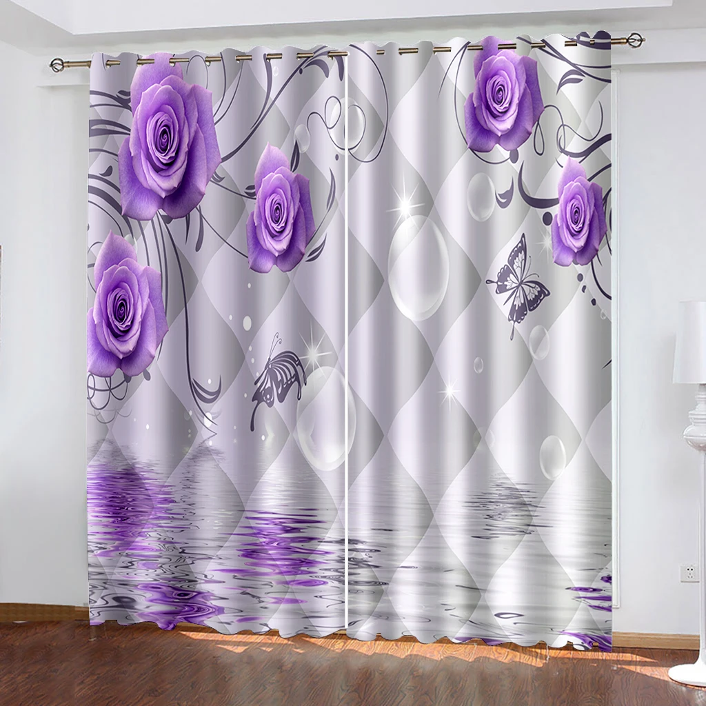 Luxury Blackout 3D Window Curtains For Living Room purple rose curtains 3D Blackout Curtains Living Room Bedroom Hotel Window