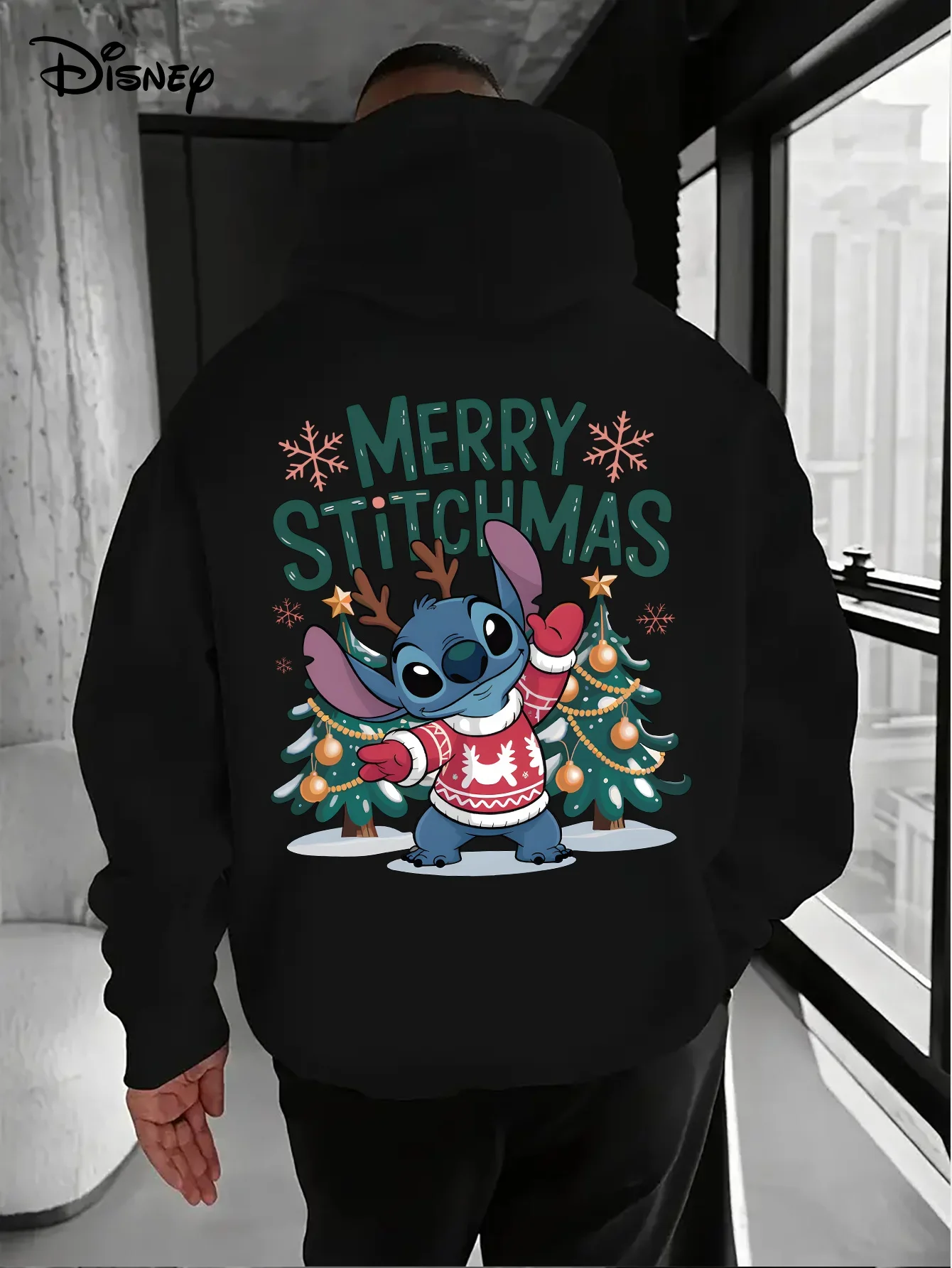 

Men's Disney Stitch Christmas Hoodie Autumn and Winter Fleece Unisex Trendy Street Style Loose Fashion Streetwear Oversized