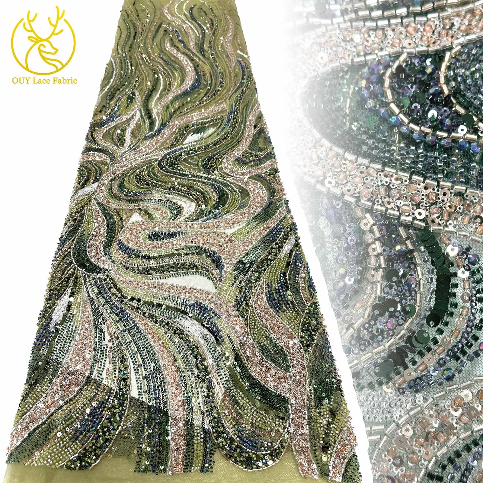 

Luxury African Sequins Beaded Lace Fabric 2025 High Grade French Color Stone Tulle Lace Fabric Women's Dinner Dress Sewing