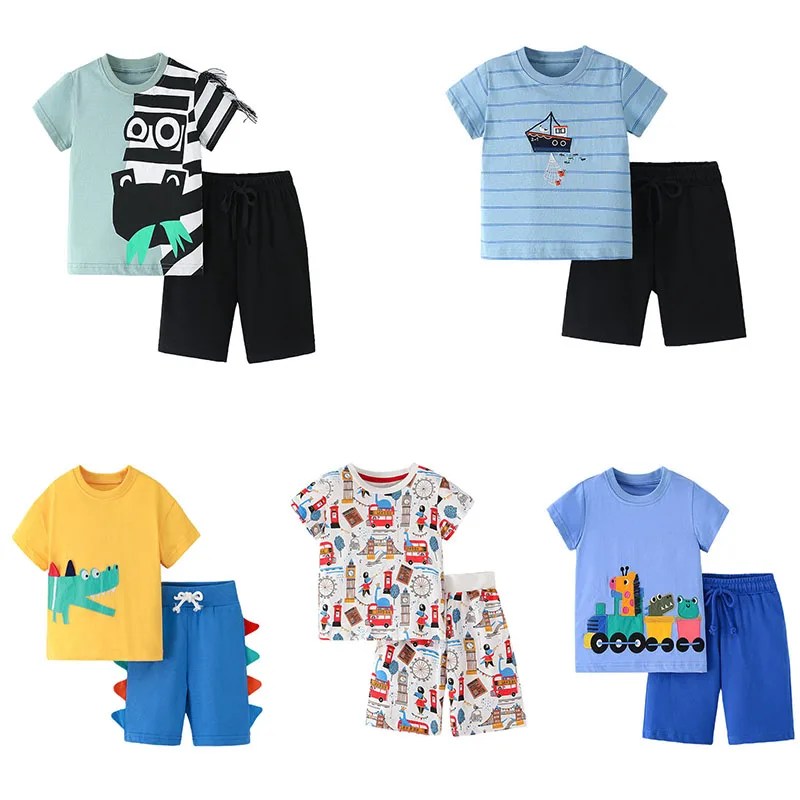 

Jumping Meters 2-7T Summer Clothing Sets With Animals Boys Girls Cotton Fashion Children's Clothing Sets Hot Selling Suits