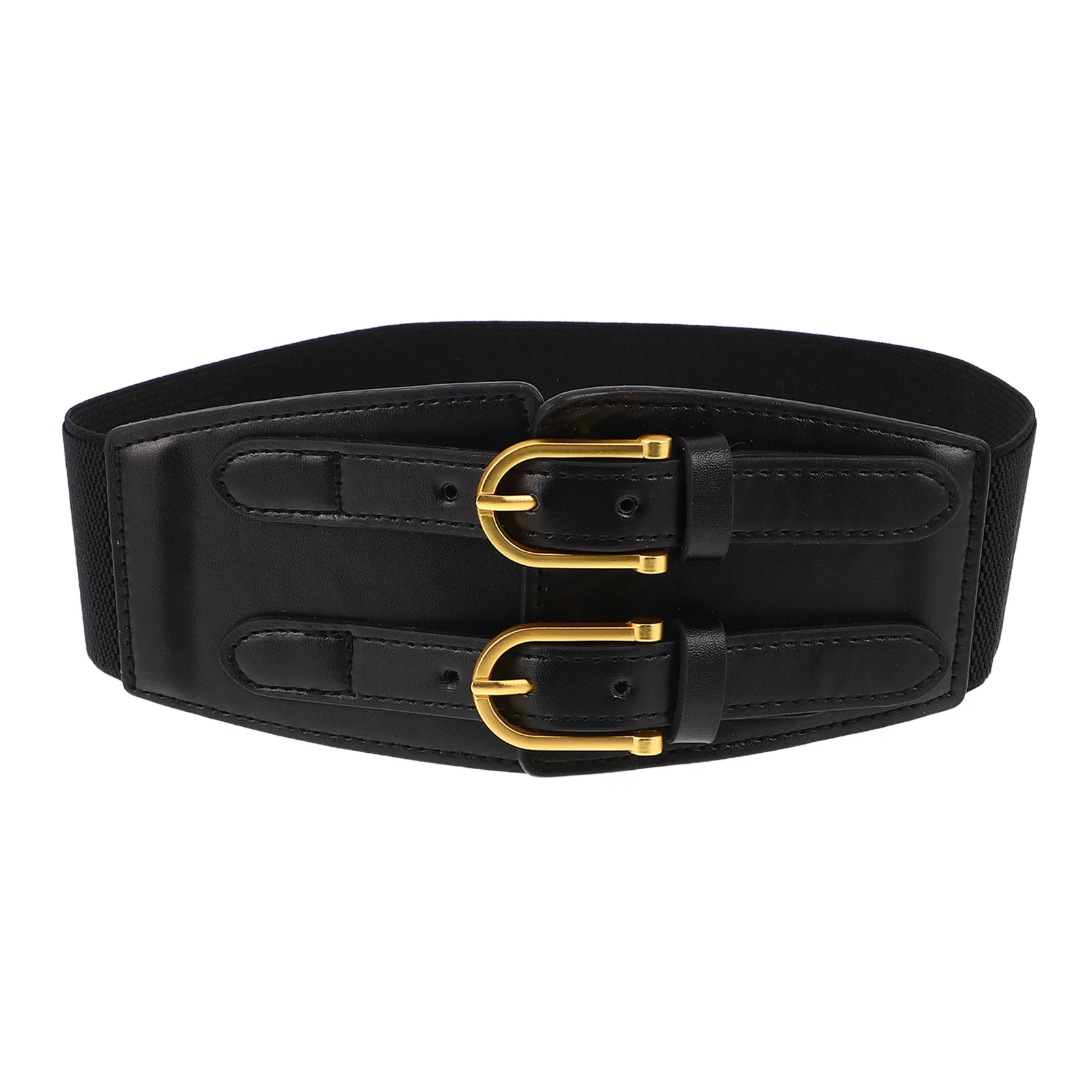 Breiter elastischer Taillengürtel für Damen mit doppelter Schnalle, stilvolles Vintage-Design, Stretch, verstellbar, für Kleid, Jeans, Hosen, Modeaccessoire