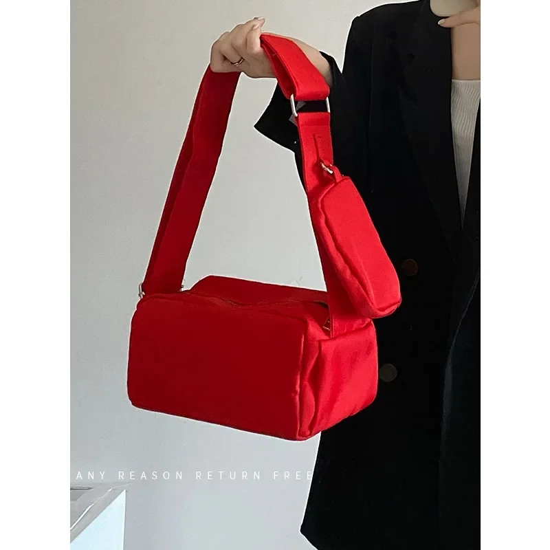Designer Women Shoulder Bag Nylon Ladies Crossbody Bags Fashion Female Messenger Bags Handbags and Purse 2-piece Set Wallet Red