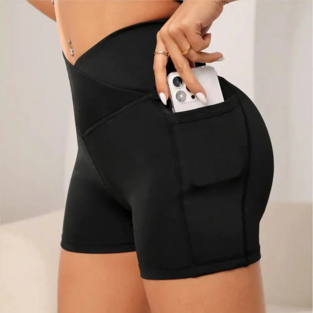 

High Waist Women Yoga Shorts Cross Waist Slim Fit Design Women High Waist Yoga Shorts