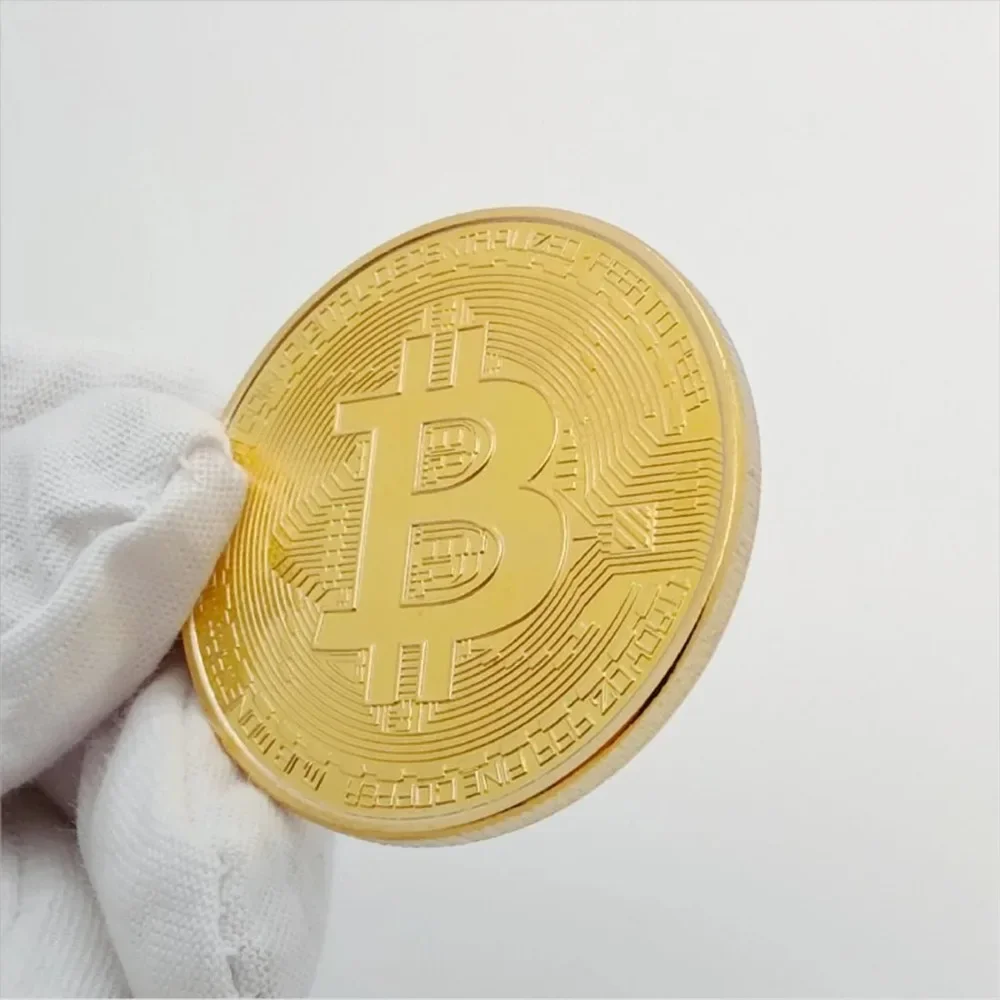 Silver Plated Bitcoin Commemorative Coin Physical BTC Crypto Collectible Metal Souvenir With Plastic Case For Hobby Gift Decor