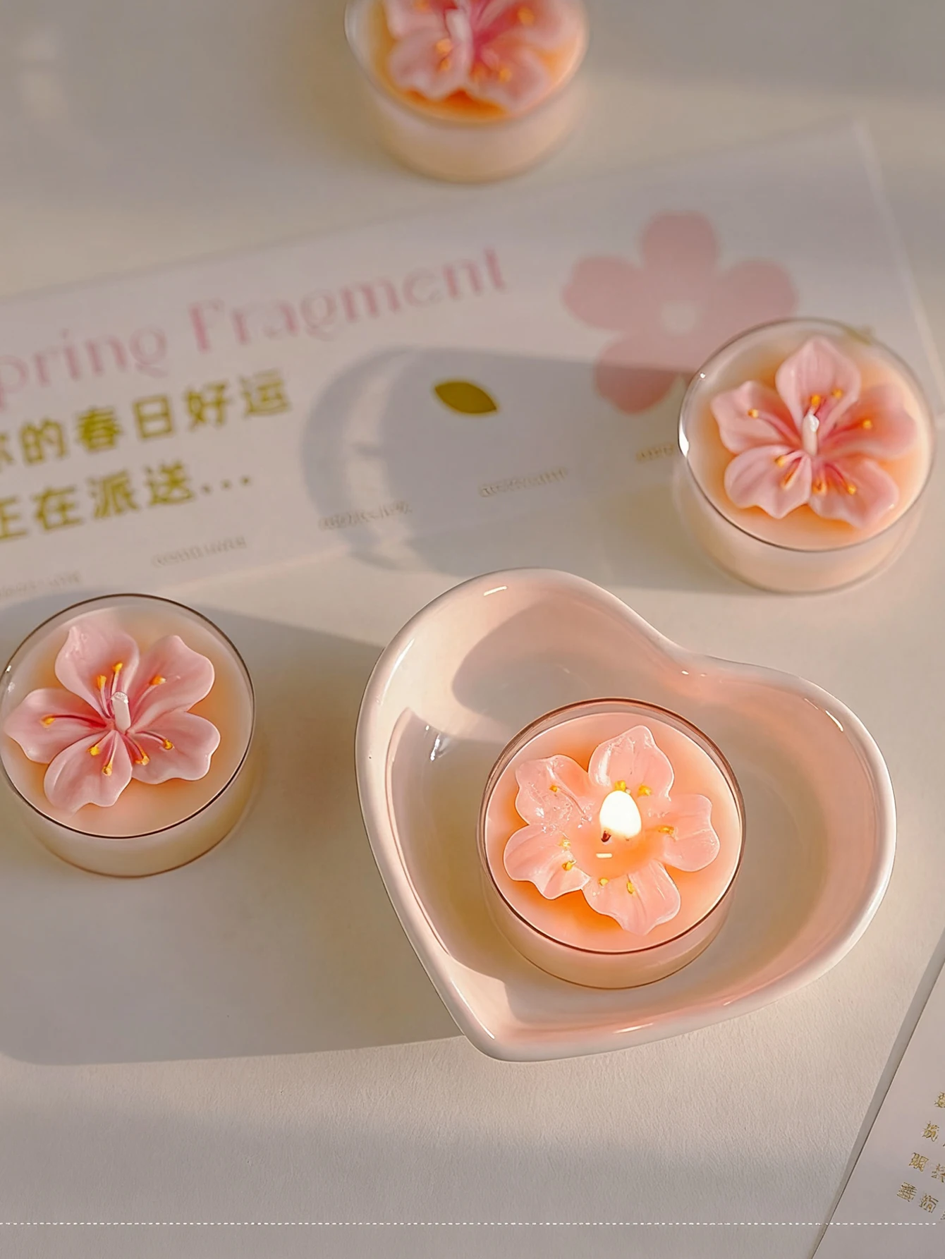 4 Stück/Box rosa Pfirsichblüten-Duftkerzen, Valentinstagsdekoration, Raumdekoration, Geschenke für Frauen, Valentinstag, Hochzeitsgeschenke