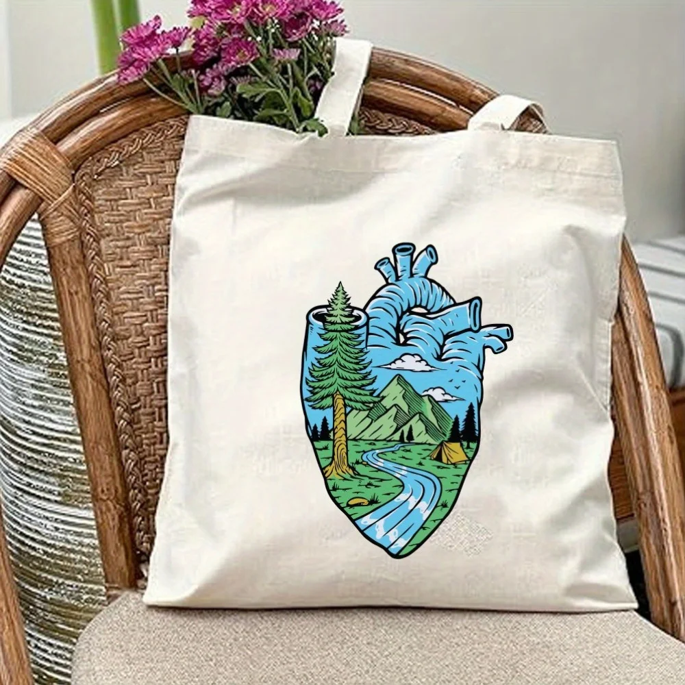 Outdoor Exploration Tote Bag, Unisex Design for Couples, Featuring Scenic Prints, Spacious And Stylish, Perfect for Picnics, Par