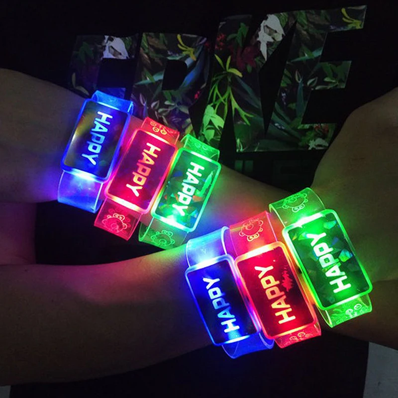 Light Up Wristband Happy Bracelet Led Night Light Party Decoration Supplies For Wedding Party New Year Christmas Xmas Decor Gift