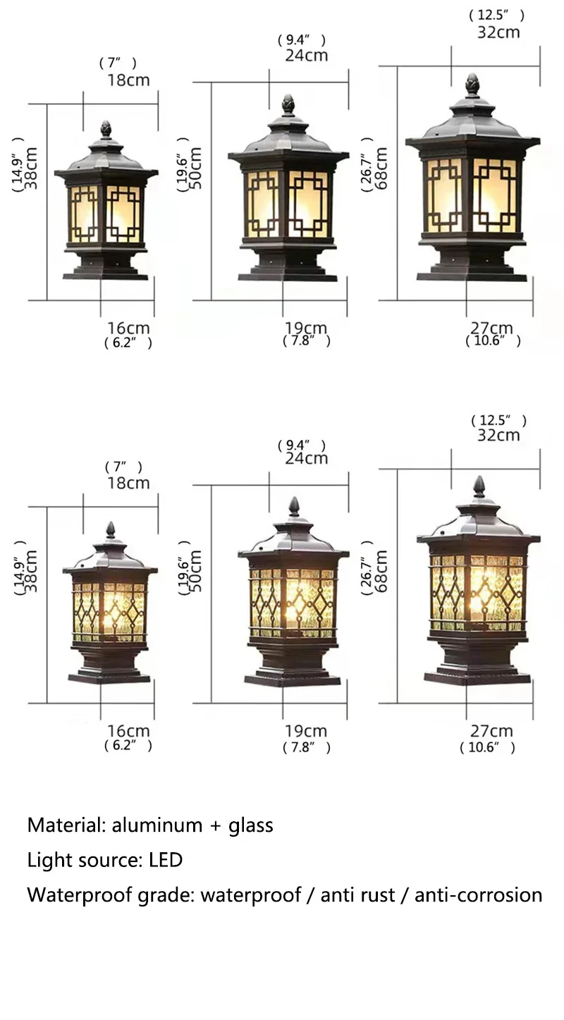 GISELLE Lámpara de poste clásica para exteriores, luz de Pilar LED de electricidad Simple, resistente al agua para Villa, patio, paisaje de jardín Retro