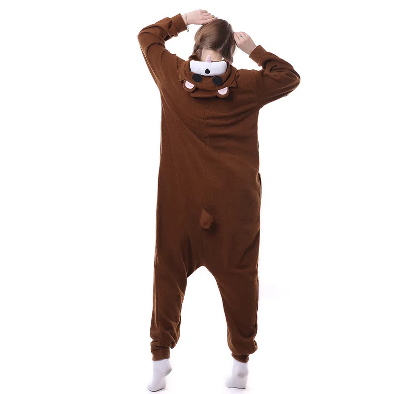 동물 곰 Kigurumi 만화 정장 잠옷 애니메이션 할로윈 Onesies 성인 갈색 Pijamas 양털 코스프레 의상 원피스 바디 슈트