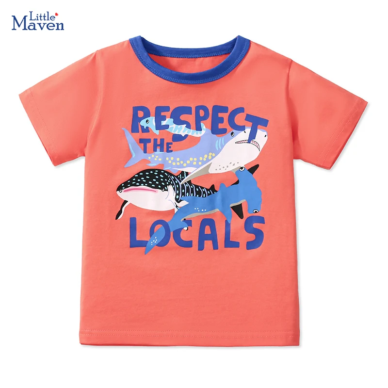 Little maven New Summer Children's Blouse Baby Girl Boys Casual Cotton Kids Clothes Tees Tops Cartoon Sharks T-shirts Streetwear