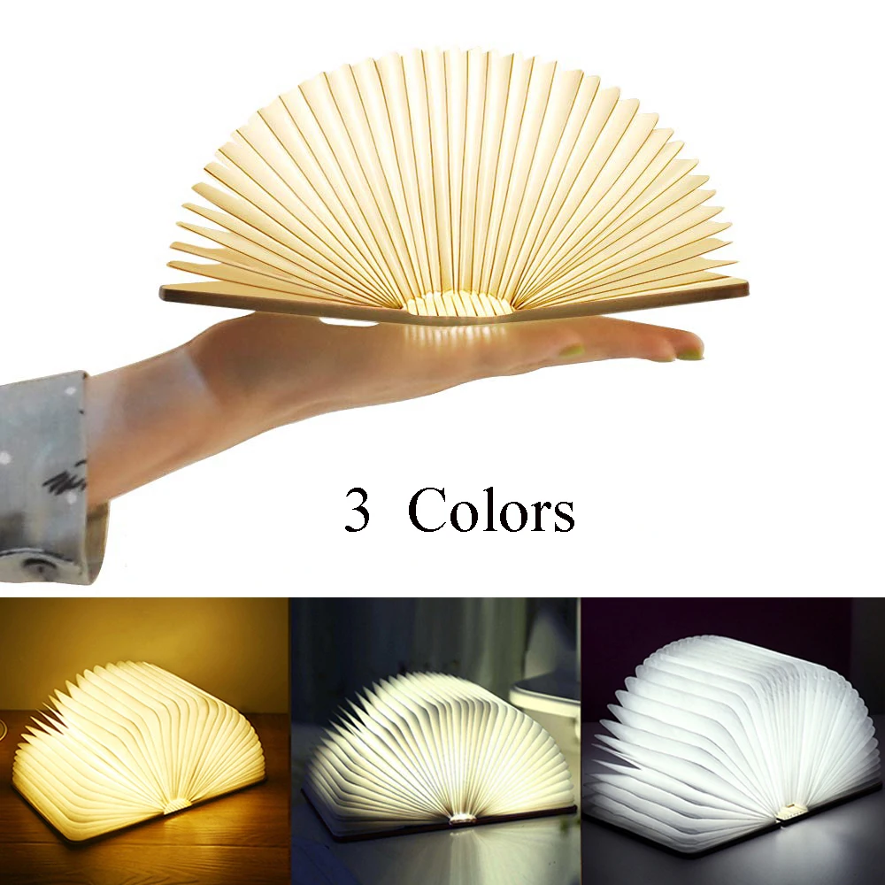 Wooden Book Light – 3 Or 5 Color Folding Lamp, USB Rechargeable, Magnetic Design, Portable Desk Or Night Light – Creative Gift For Home Office Decor