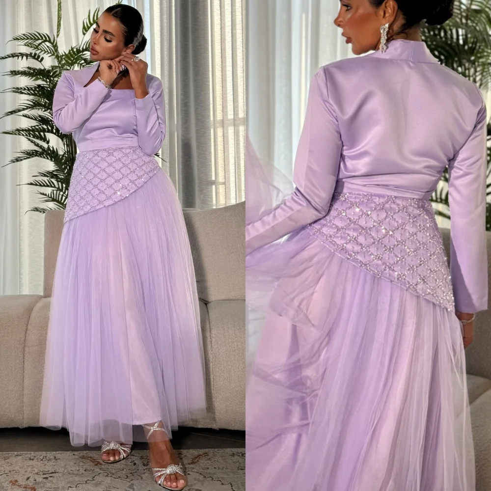 Robes mi-longues à encolure carrée en tulle plissé A-ligne, robes sur mesure, style moderne exquis, classique, pastol, unisexe, occasion formelle