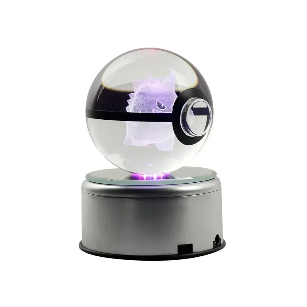 Pokemon 3D Crystal Ball Figure Engraving Pikachu Charizard Gengar With LED Light Base Anime Glass Ball Child Christmas Gift Toy image 6