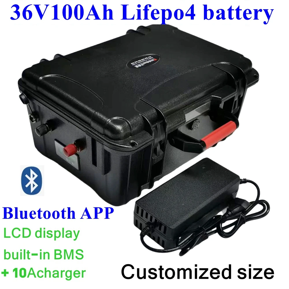 

waterproof 36V 100AH lifepo4 lithium rechargeable battery for 4000w tricycle bicycle UPS bike scooter boat +10A Charger