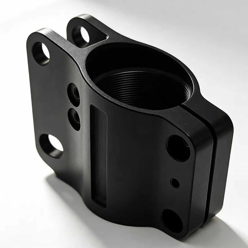 Precision CNC Milling Aluminum Split Clamp Holder Black Anodized Threaded Bore Mounting Bracket Custom Machining Service
