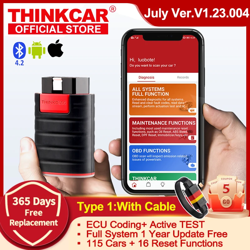 2024 ThinkDiag hot July ver Bluetooth Code Reader OBD2 Scanner Andriod IOS Diagnostic Tool OIL Reset Service Instead of EasyDiag