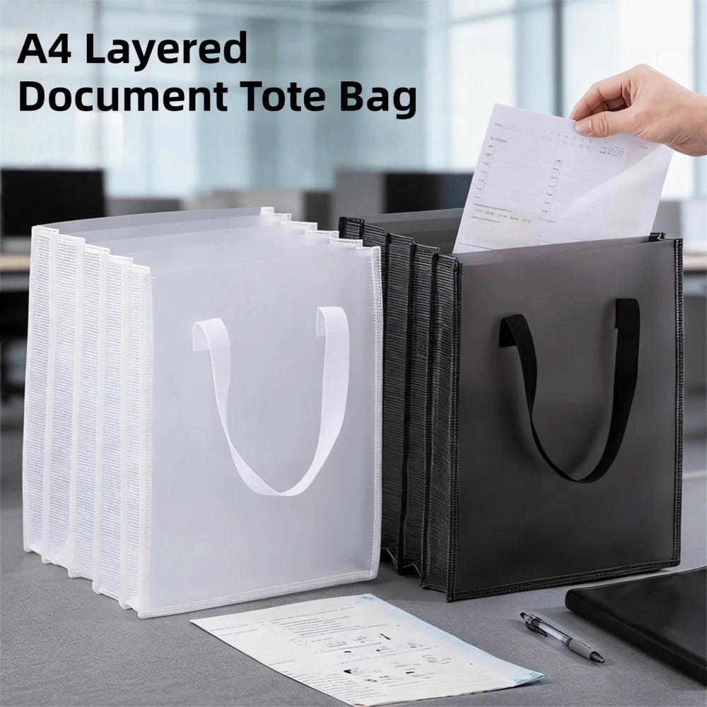 5-layer A4 Layered File Handbag Widened Large Capacity Portable Documents Organizer Stretchable Paper Holder