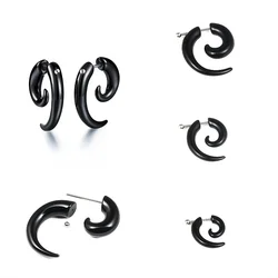 Fashion Black Horn Earrings For Women Hip-hop Acrylic Ear Stud Stainless Steel Anti-Allergies Earrings Gothic Spiral Ear Jewelry