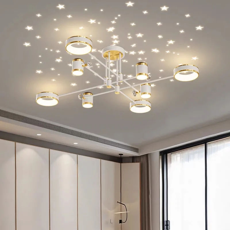 Nordic Creative Starry Ceiling Chandelier Lighting For Living Room Bedroom Study Room Decorative LED Light Indoor Dimmable Lamps