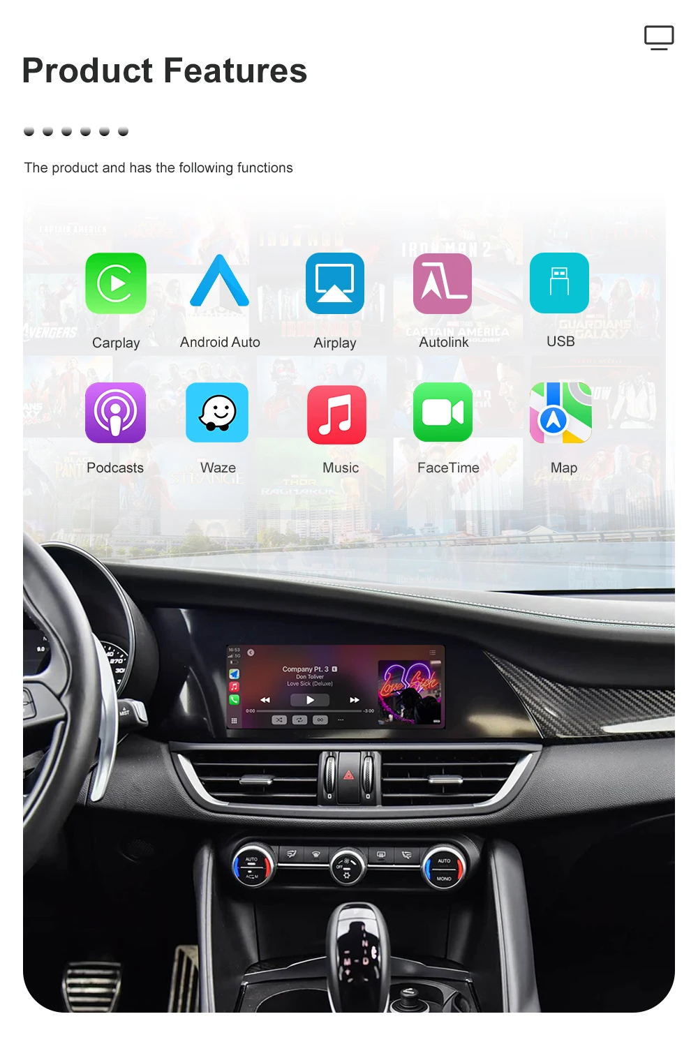 Kabelloses CarPlay für Alfa Romeo Stelvio & Giulia 2017-2019 mit Navigations-Decoder-Box, Navigationsfunktionen, BT und Android Auto – Detail 6