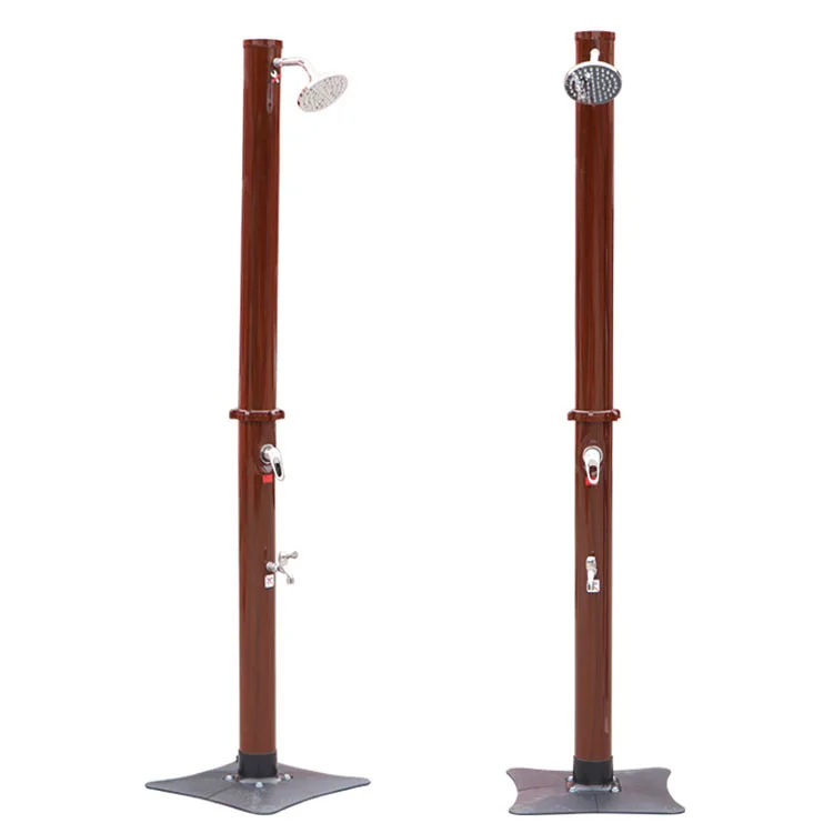 Free-standing outdoor solar heated swimming pool shower with shower head