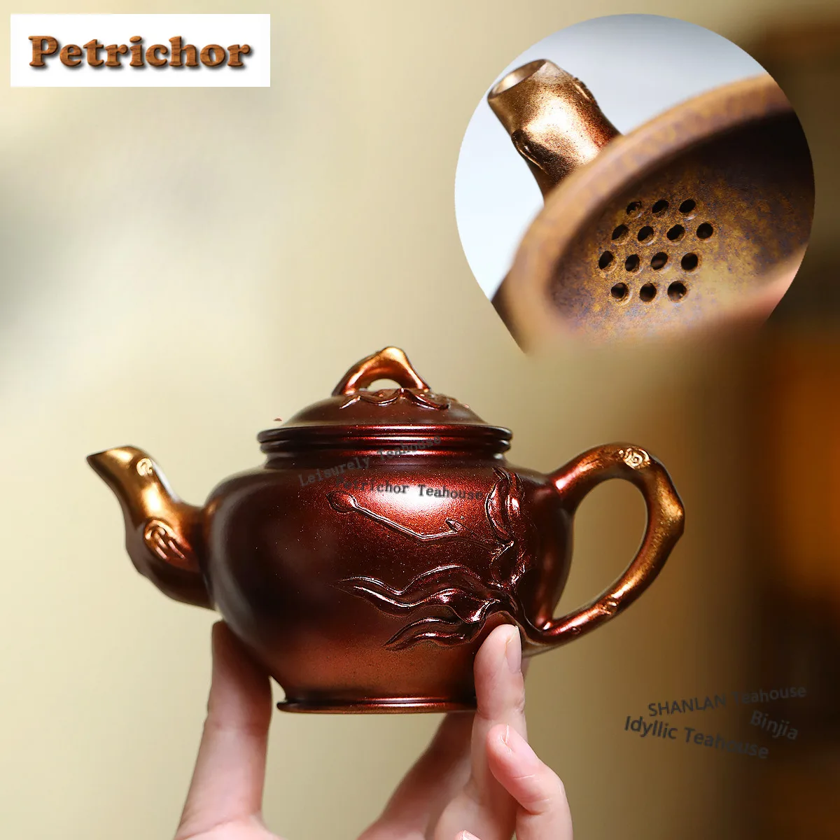 300ml Yixing Purple Clay Teapots Handmade Longevity Peach Pot Raw Ore Conch Roasting Mud Tea Soaking Kettle With Strainer Zisha
