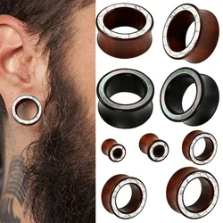 PAIR Wood&Shell Double Flared Ear Tunnel Plugs Expanders White Line Wood Ear Gauges Body Piercing Body Jewelry 8MM-25MM