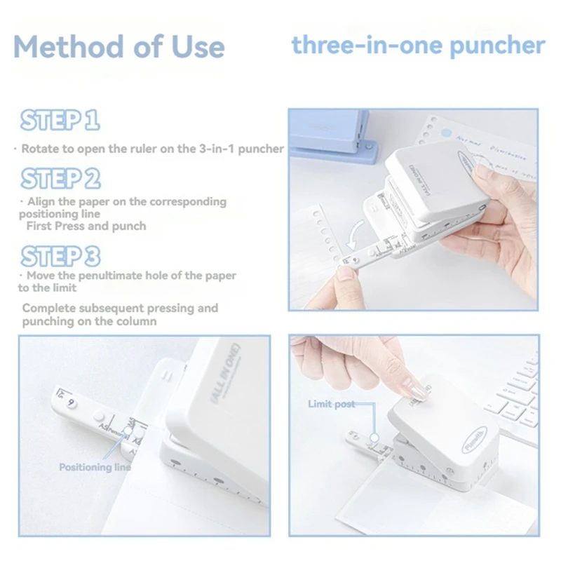 Super Sale 3in1 Multifunctional Hole Punch Multi-Hole Hole Punch Inner Page Binding for Loose Leaf Portable Hole Punch