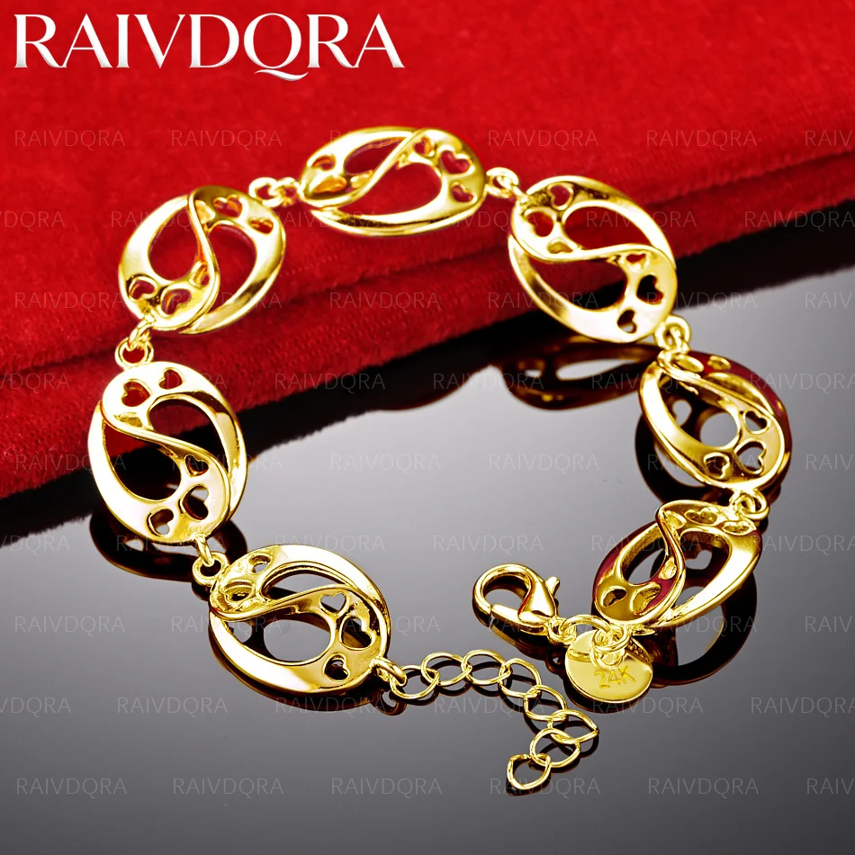 18K Gold Plated Love Hearts Geometry Chain Bracelet For Women Fashion Jewelry Unique Charm Anniversary Gift