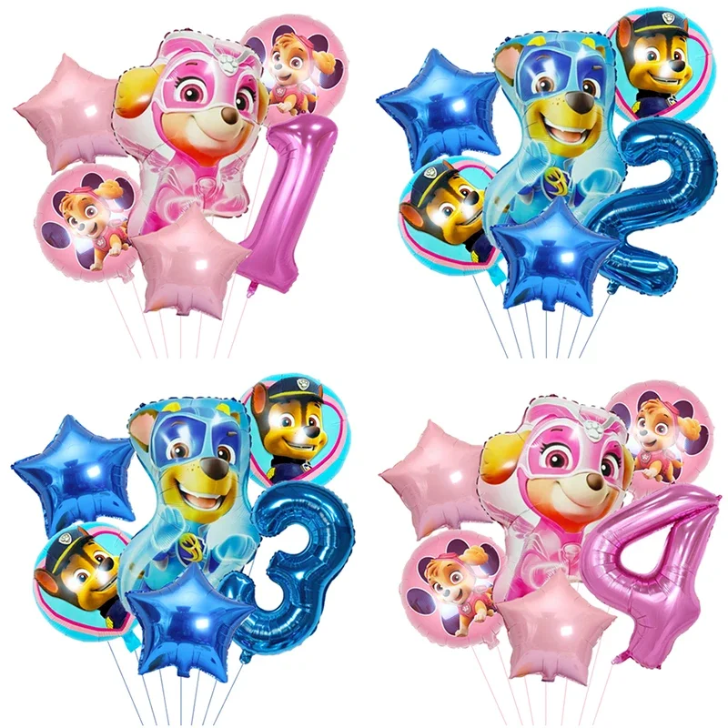 6Pcs Paw Patrol Theme Children's Birthday Balloon Set Chase Skye Cartoon Dog Party Decoration Toy Balloon Baby Shower Ball Gift