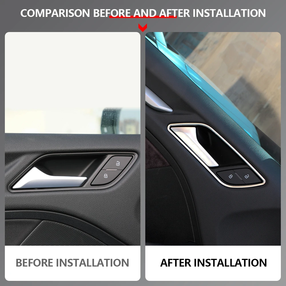 4Pcs Stainless Steel Car Inner Door Handle Cover Frame Sticker for Audi A3 8V 2013 2014 2015 2016 2017 2018 2019 Accessories