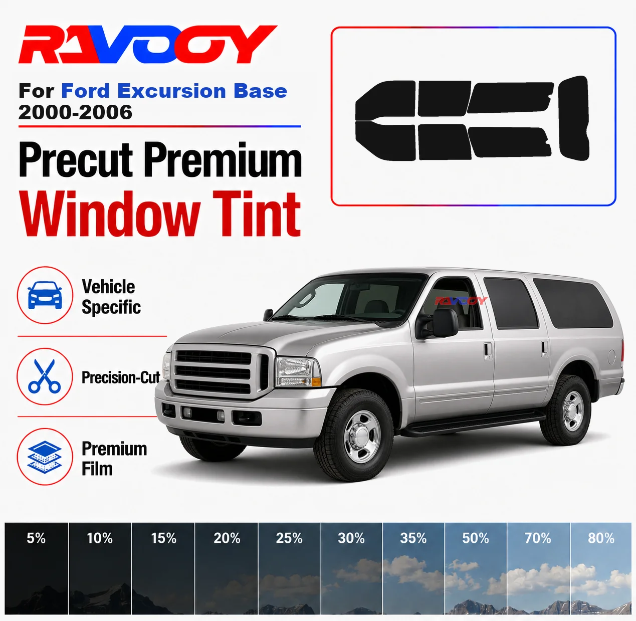 Premium Precut Window Tint Kit Front Rear Windows Rear Windshield For Ford Excursion Base 2000-2006 Car Solar Nano Ceramic Film