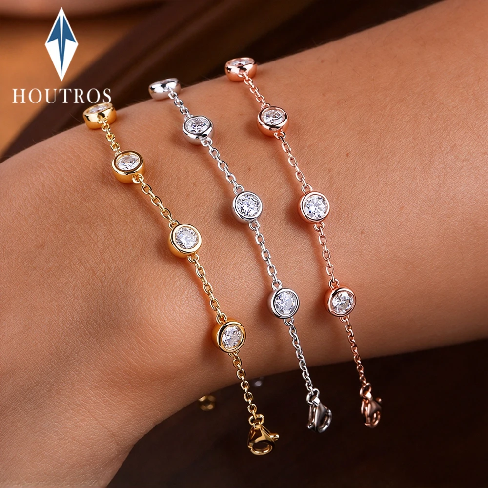 Bezel Set 4mm Round Cut Moissanite Bracelet 925 Sterling Silver Bubble Diamond Hand Chain for Women Party Wedding Fine Jewelry