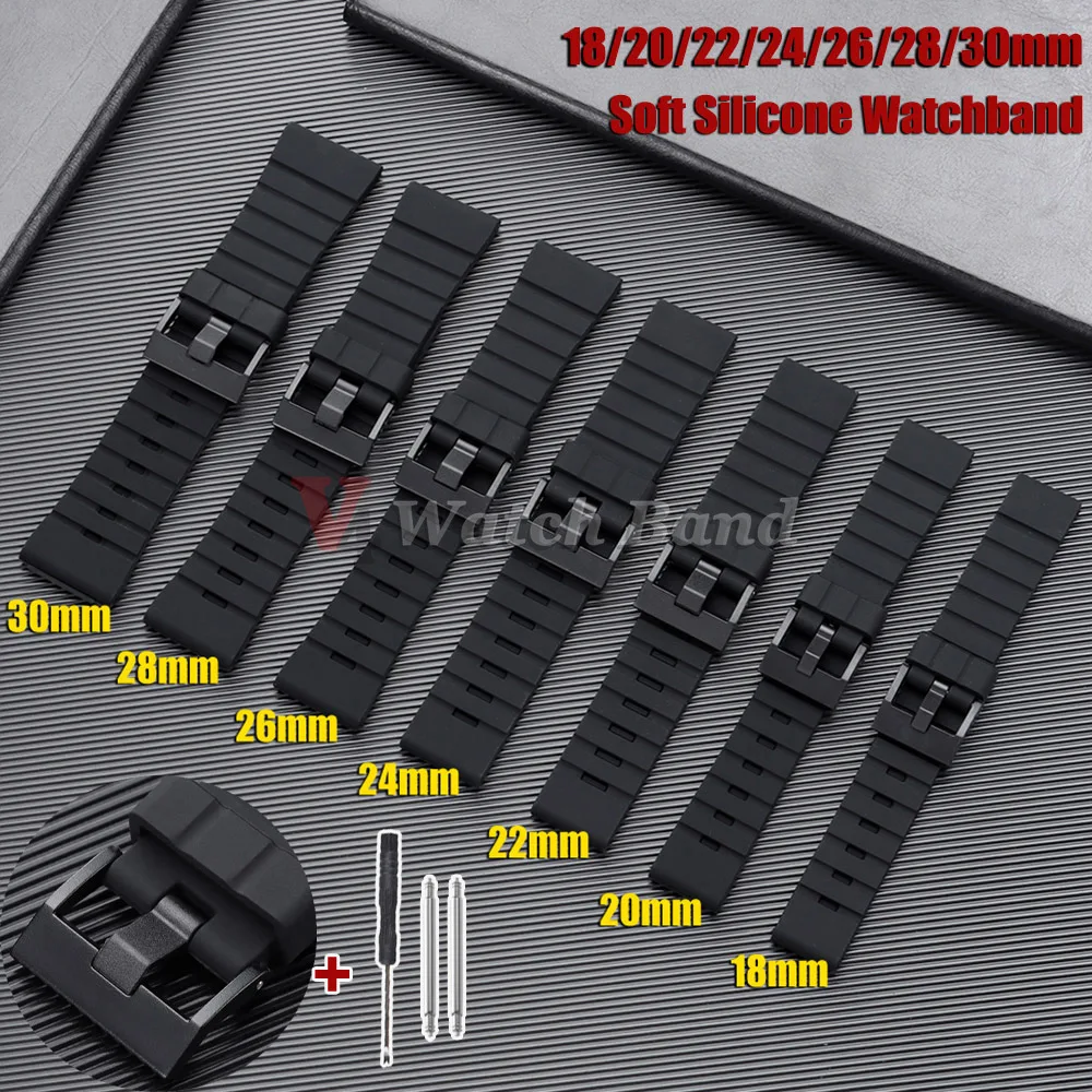 30mm 28mm 26mm 24mm Großes Silikonarmband 18mm 20mm 22mm Gummi Wasserdichtes Uhrenarmband Sport Universal Armband Herren Armbänder