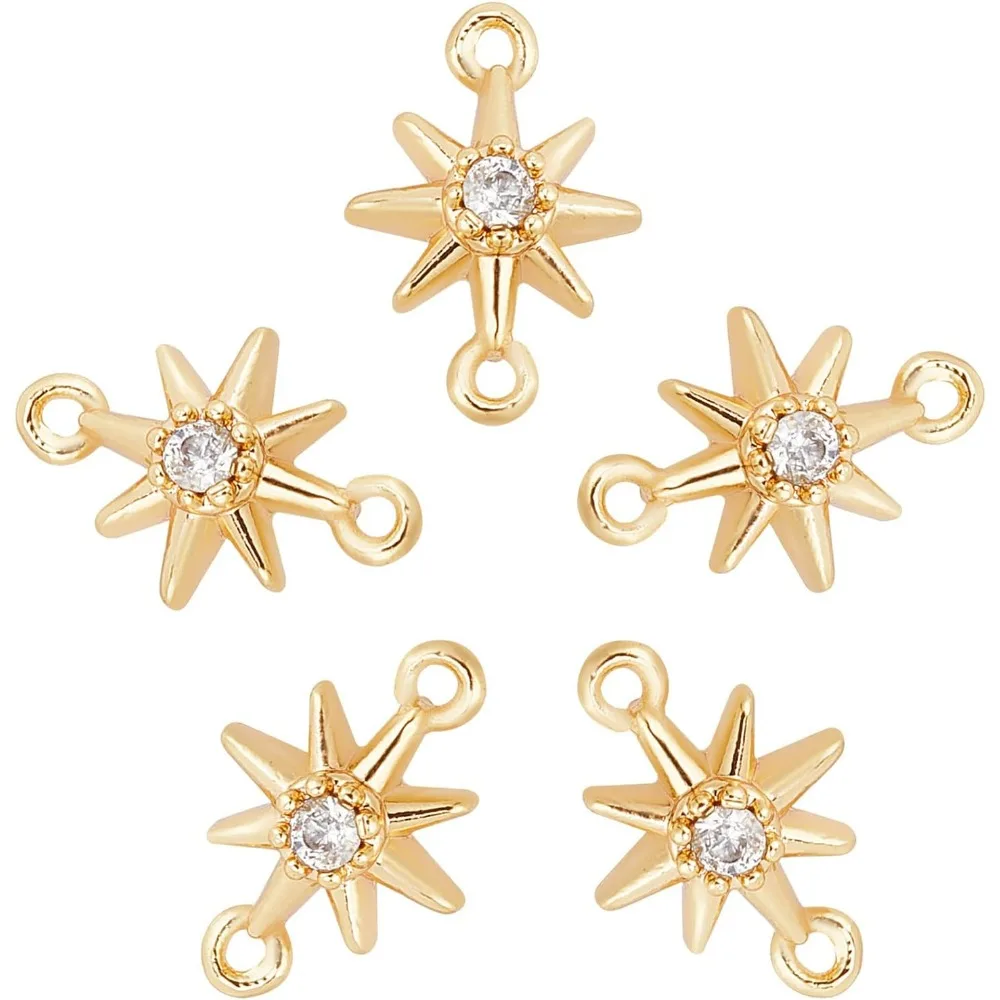 

5Pcs Real 18K Gold Plated Brass Cubic Zirconia Links stars Shaped Connector Charms with Clear Cubic Zirconia for DIY Bracelet