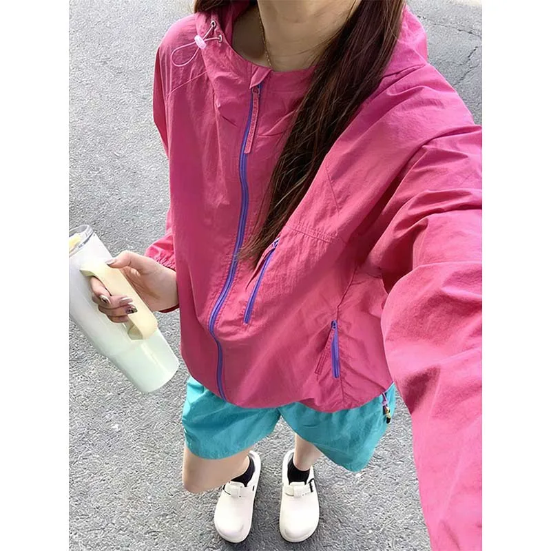 Dopamine Pink Sunscreen Coats 2026 New Women's Summer Thin Outdoor Anti-ultraviolet Cycling Suit Short Jacket