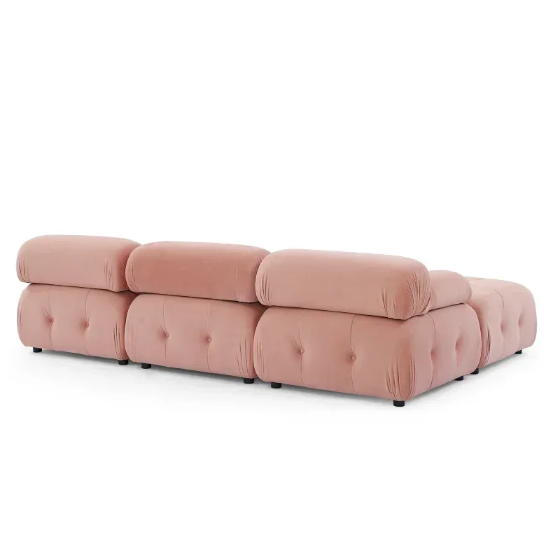 Pink Velvet Modular Sectional Sofa, Button Tufted Designed and DIY Combination,L Shaped Couch with Reversible Ottoman