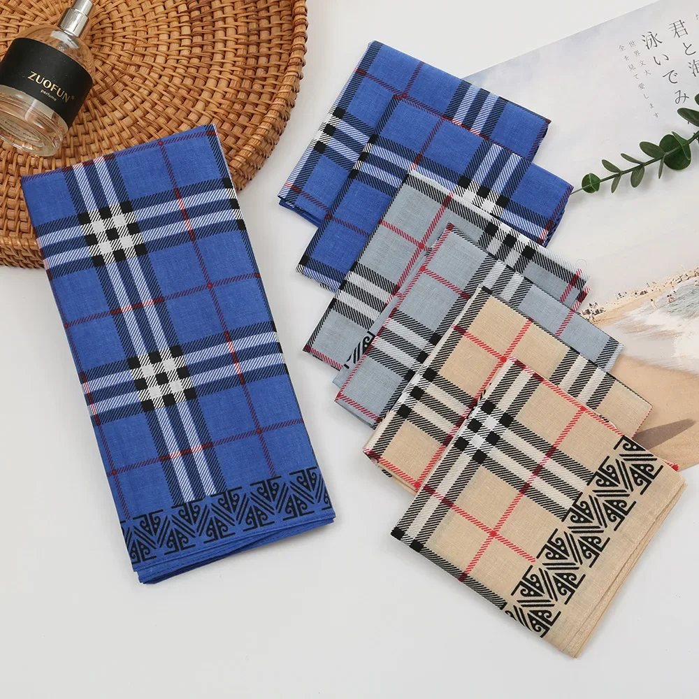 Pañuelo estampado de algodón para caballero para hombre, toalla de mano clásica a cuadros, fina y suave, nostálgica, Vintage, 43cm, 3/6/12 Uds.