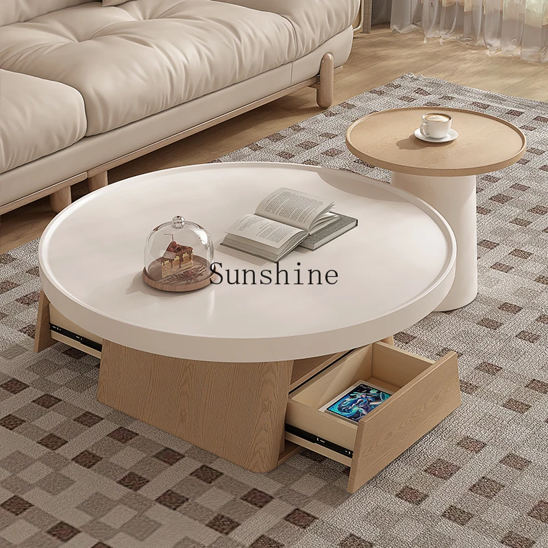 Modern simple living room household small coffee table round cream wind small apartment table