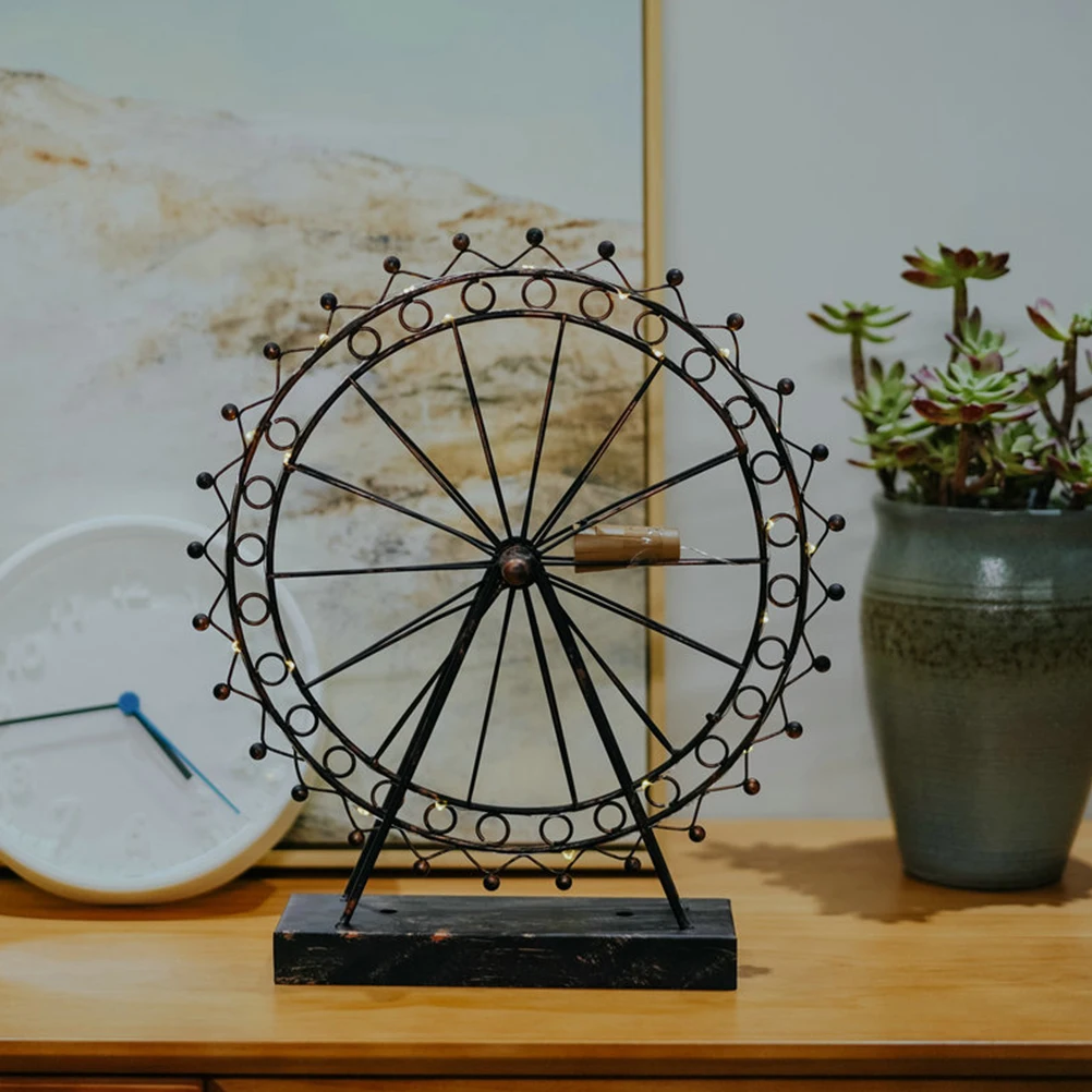 

1 pc Sky Wheel Led Night Bedside Decorative Lamp Warm White Light Vintage Minimalist Iron Design For Bedroom Living Room
