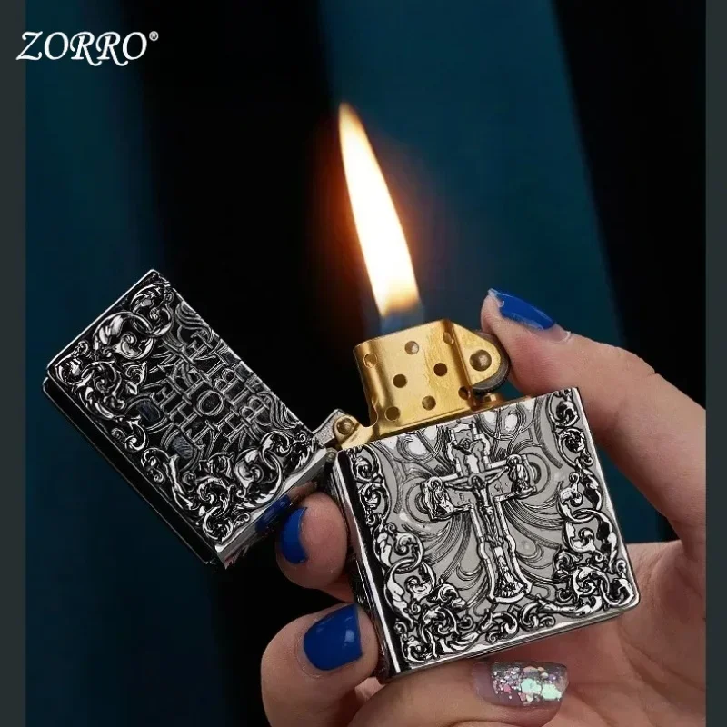 

ZORRO Armor с тиснением из чистой меди, керосиновая зажигалка, классический шлифовальный круг, зажигание, ветрозащитные высококачественные зажигалки, инструмент для курения