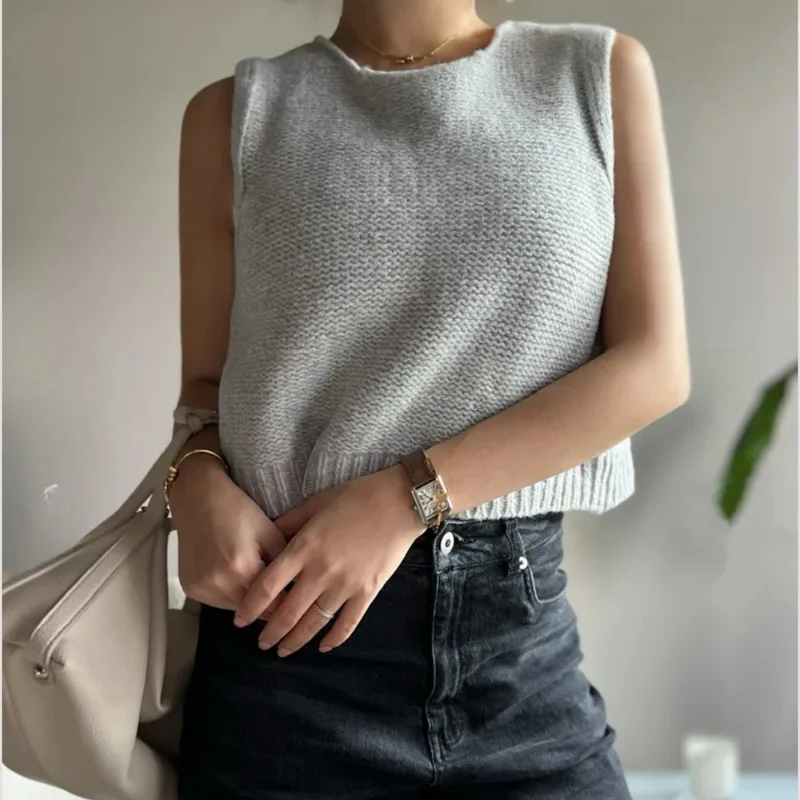 Talenza Autumn Bow Sweater Women's New Sleeveless Hollow Out Patchwork Knitted Top Casual Loose Office Lady Streetwear Sweater