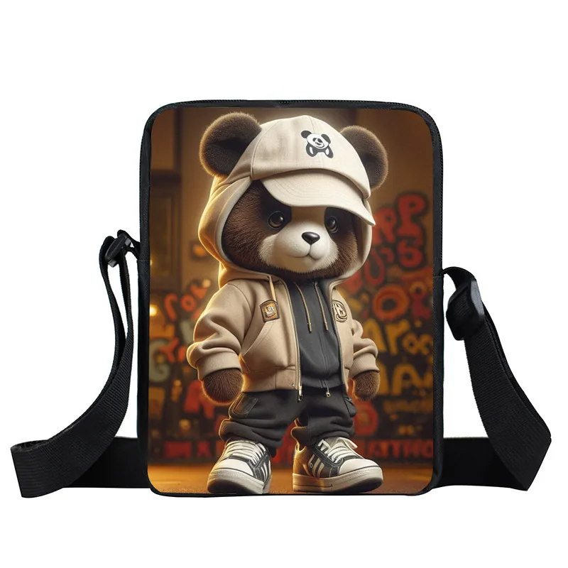 Hip Pop Panda Print Crossbody Bag Cool Panda Drinking Coffee Handbags for Travel Teenagers Phone Holder Storage Bag Gift