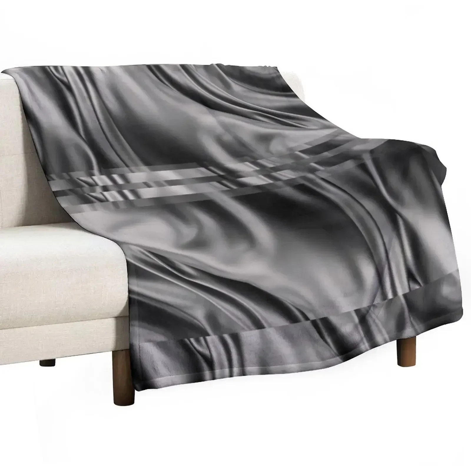 Dark Gray Black Abstract Swirls Wavy Spiral Textures Silk Satin Throw Blanket Giant Sofa Polar Blankets