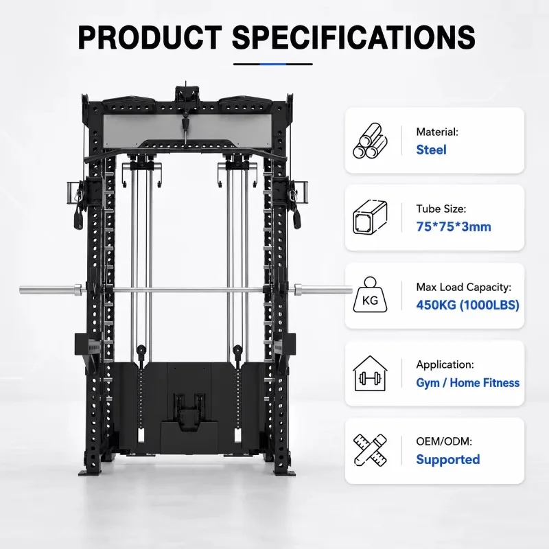 YTYIN Commercial Grade Multi Functional Smith Machine 1000LBS Heavy Duty Squat Rack Cage With Lat Pulldown Station