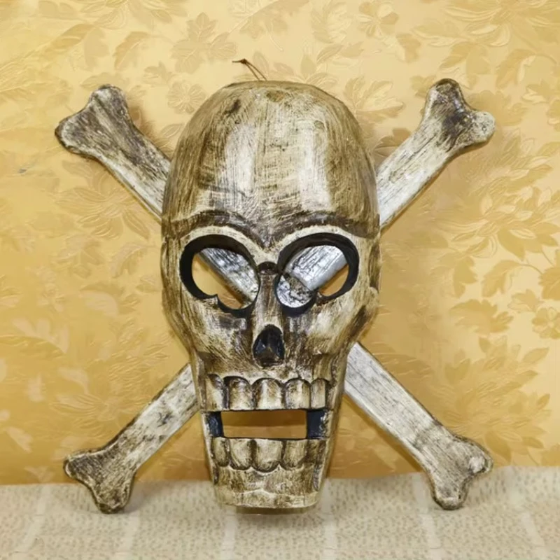 

Wood Carving Ornament Creative Mask Hanging Decor Bar Wall Decor Solid Wood Skull Pure Handmade Carved Vintage Distressed